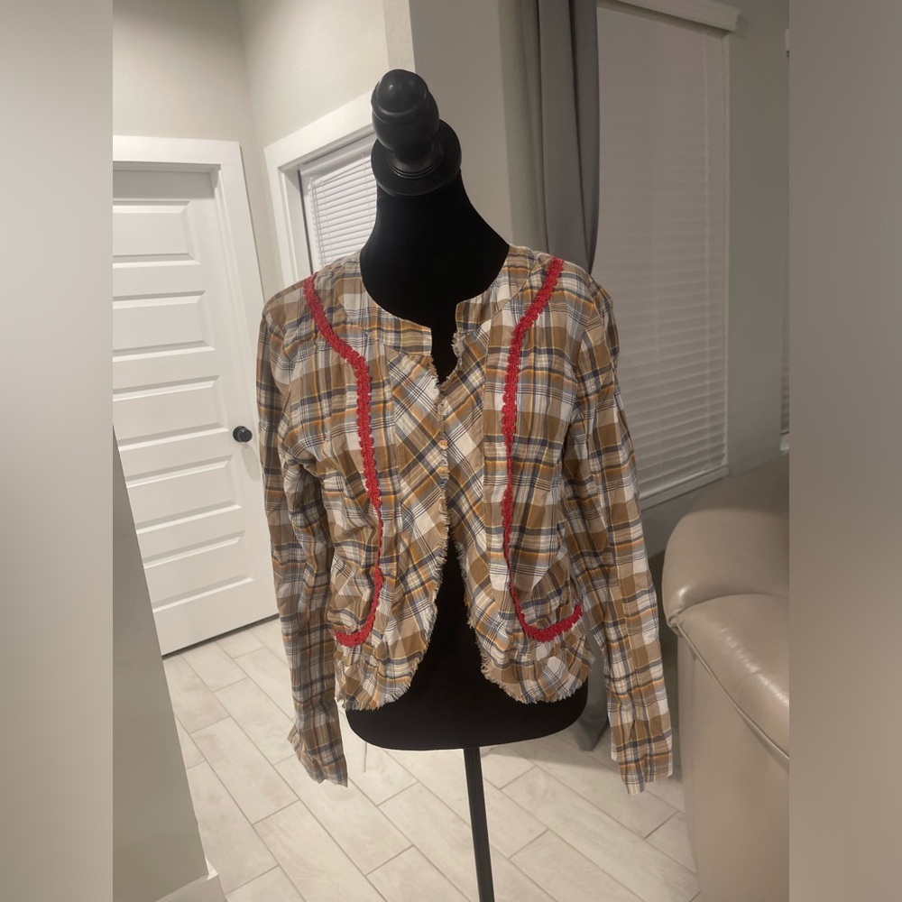 Sundance cotton lightweight plaid open jacket top Sz 10